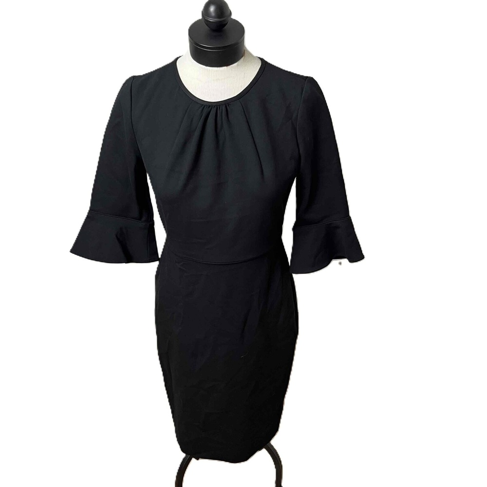 NWT J Crew Black Crew Neck Bell Sleeve Sheath Dress in Stretch Ponte Petite 8